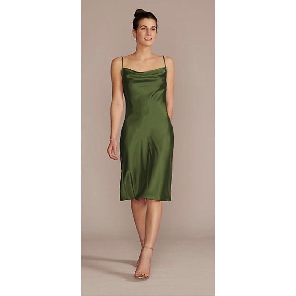 David’s Bridal Midi Charmeuse Bridesmaid Slip Dress - Martini Olive